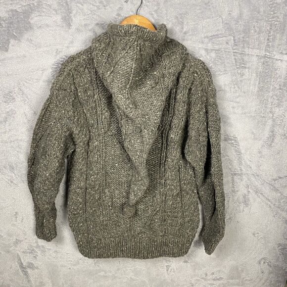 Indian Crafts Chunky Zip Up Cardigan Sweater Cableknit Wool Pointed Hood Large? - Picture 1 of 9